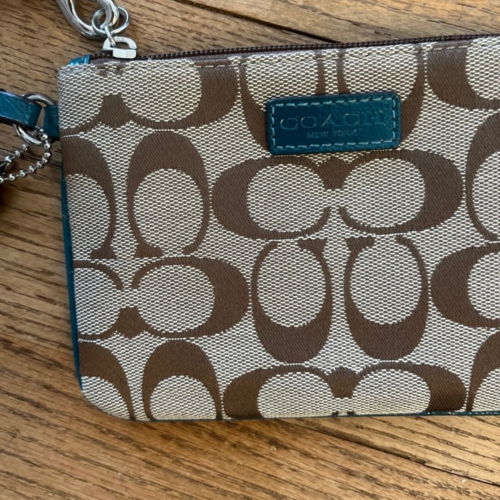 Coach Tan and Brown Signature Wristlet
